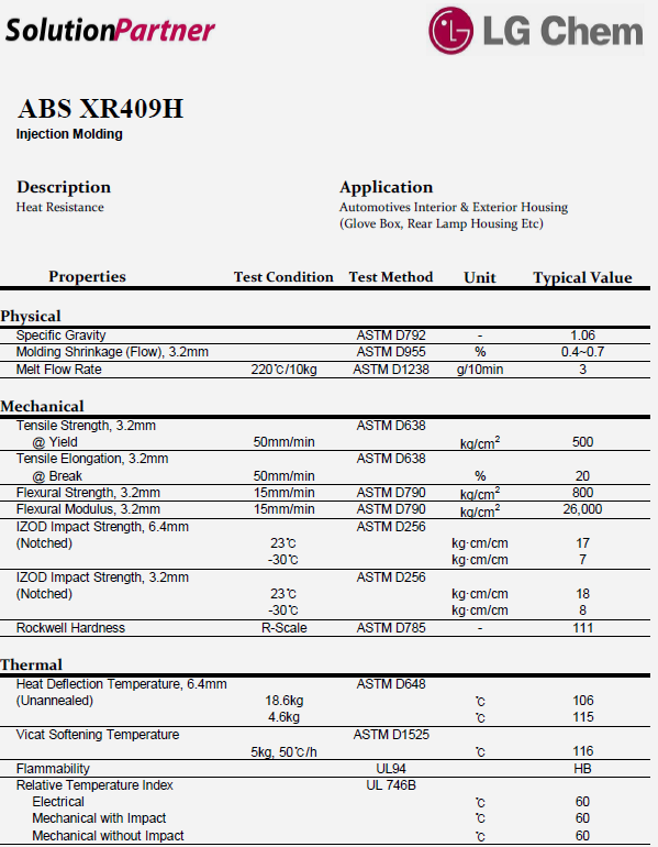 韓國LG ABS XR409H物性表(英文)